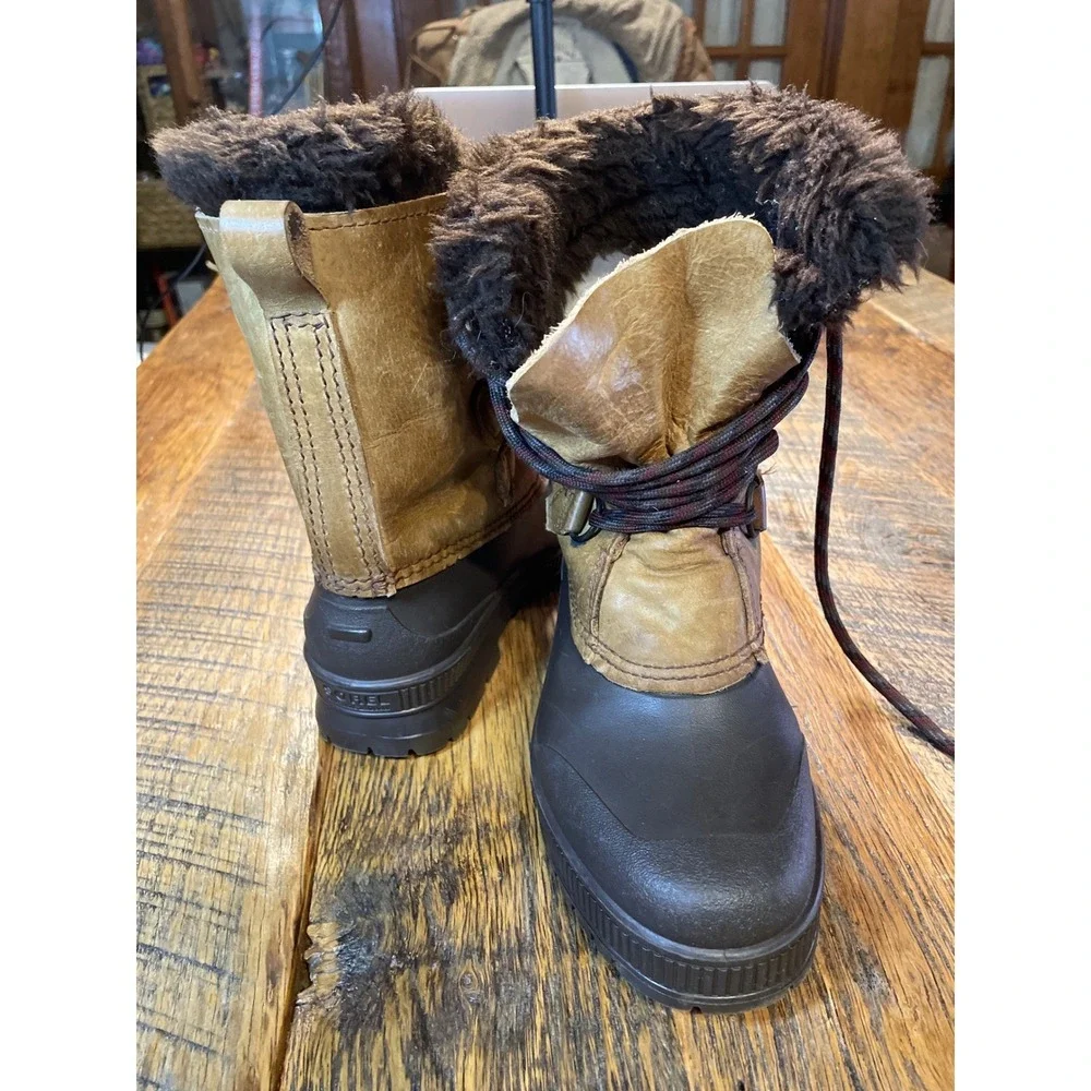 Vintage Sorel Badger Leather Winter Boots Made in Canada Brown Womens Size 6 Ski
